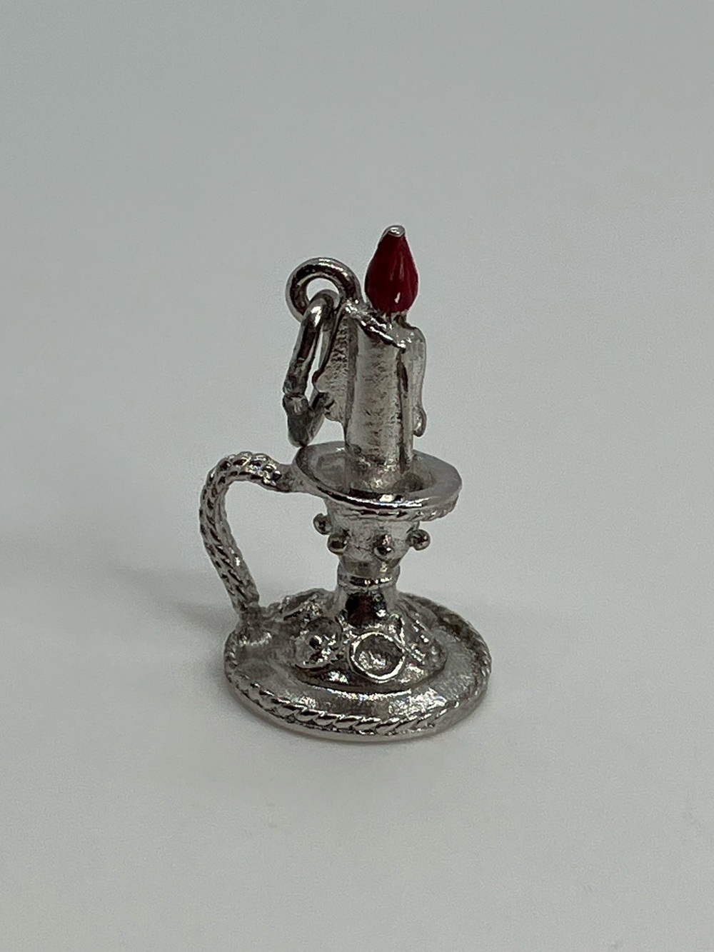 Vtg 925 Sterling Silver Candle Candlestick Red Enamel Flame Charm